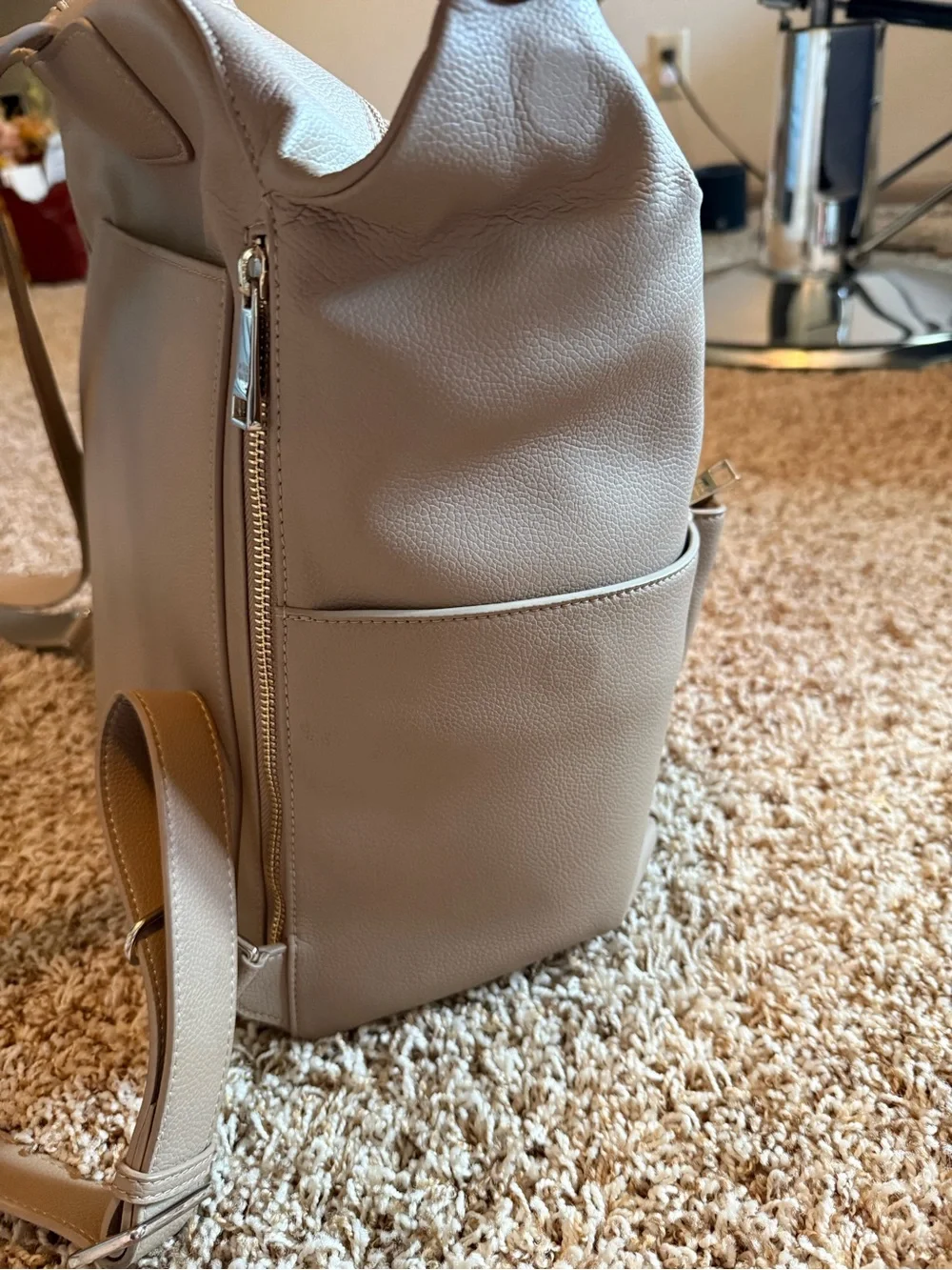 Stevie Backpack Vegan Full Size Diaper Bag - Sand/Gold - used excellent cond